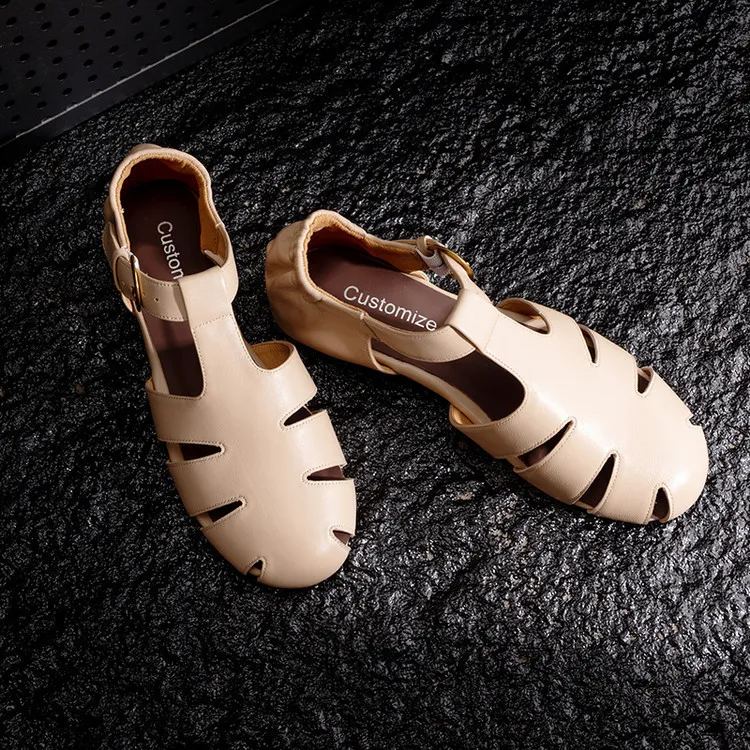 Summer sandals, round toe, buckle, sheepskin, comfortable women's shoes, 2-10h