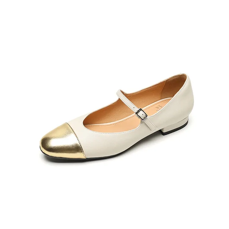 Early spring/summer single shoes, round toe, color-blocked, chunky heel, low heel, Mary Jane style, low-cut women's shoes