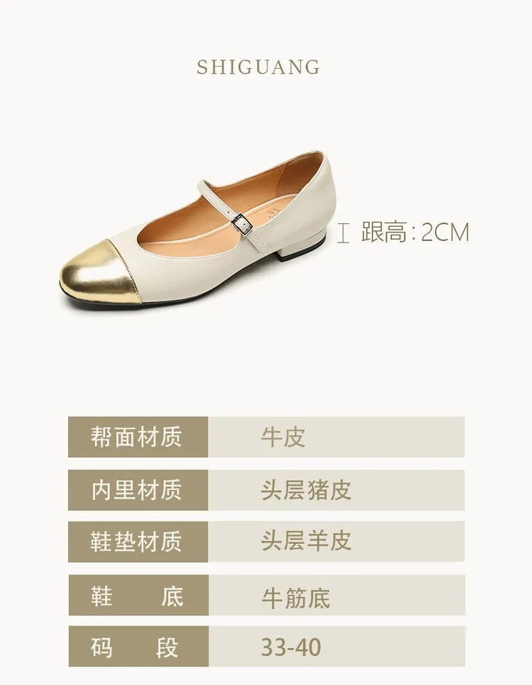 Early spring/summer single shoes, round toe, color-blocked, chunky heel, low heel, Mary Jane style, low-cut women's shoes