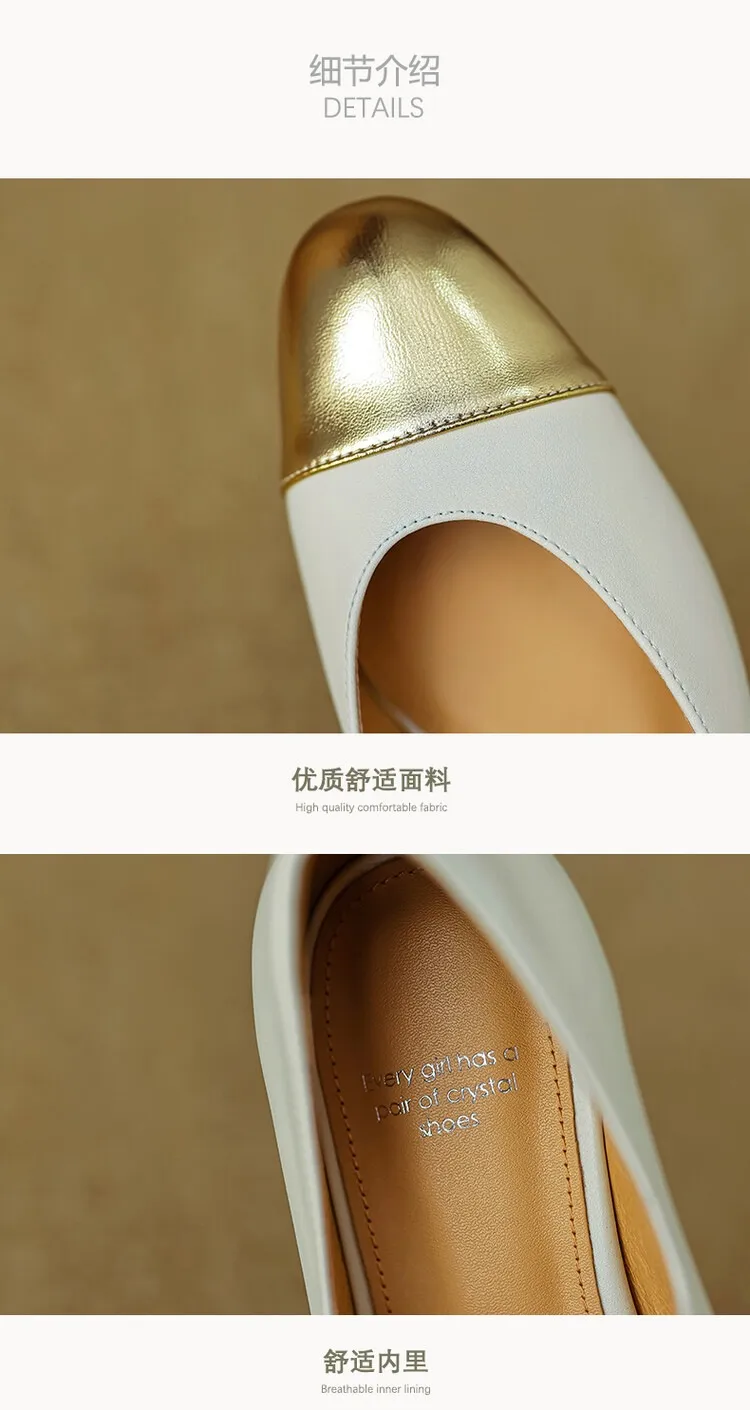 Early spring/summer single shoes, round toe, color-blocked, chunky heel, low heel, Mary Jane style, low-cut women's shoes
