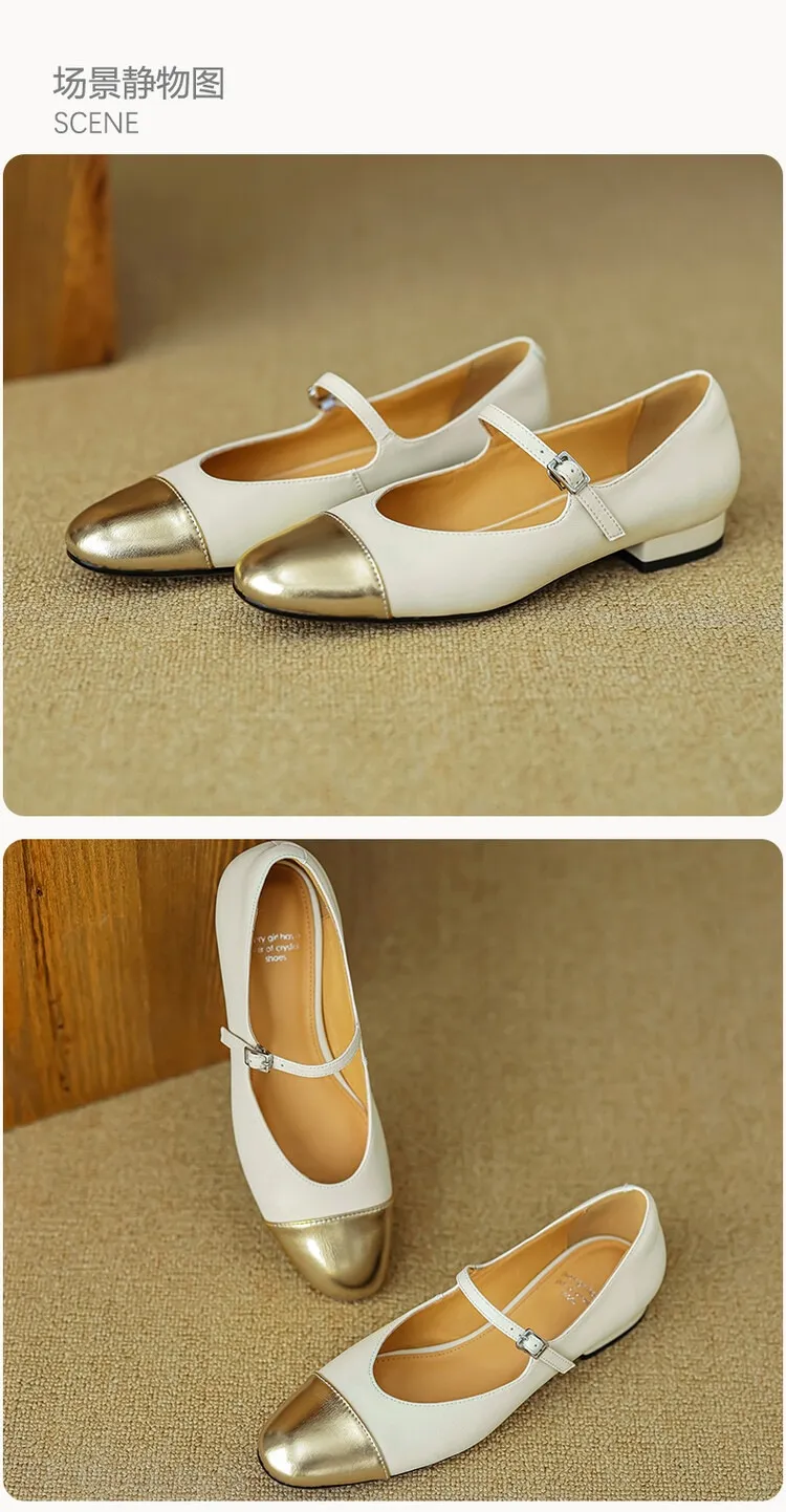 Early spring/summer single shoes, round toe, color-blocked, chunky heel, low heel, Mary Jane style, low-cut women's shoes