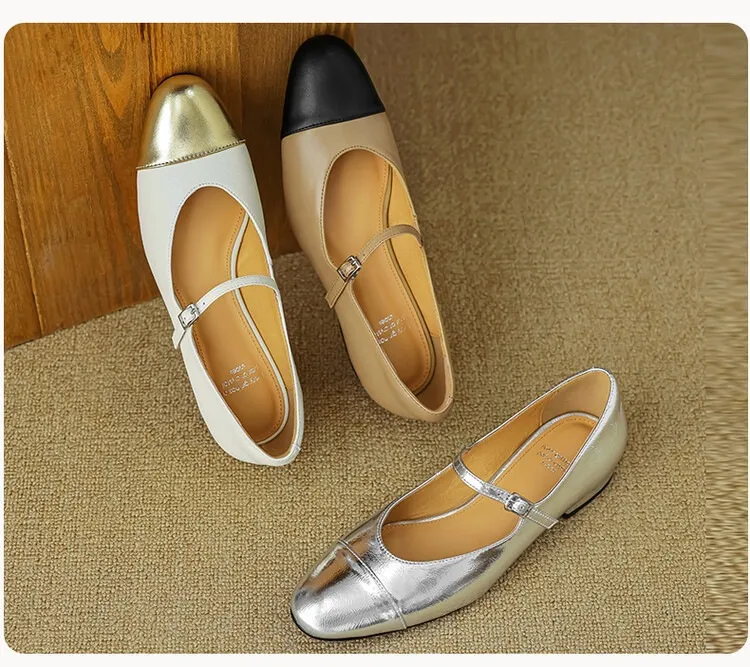 Early spring/summer single shoes, round toe, color-blocked, chunky heel, low heel, Mary Jane style, low-cut women's shoes