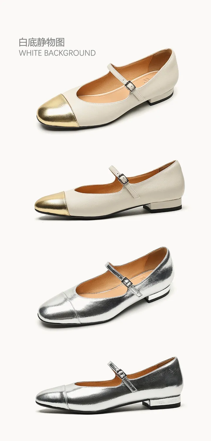 Early spring/summer single shoes, round toe, color-blocked, chunky heel, low heel, Mary Jane style, low-cut women's shoes