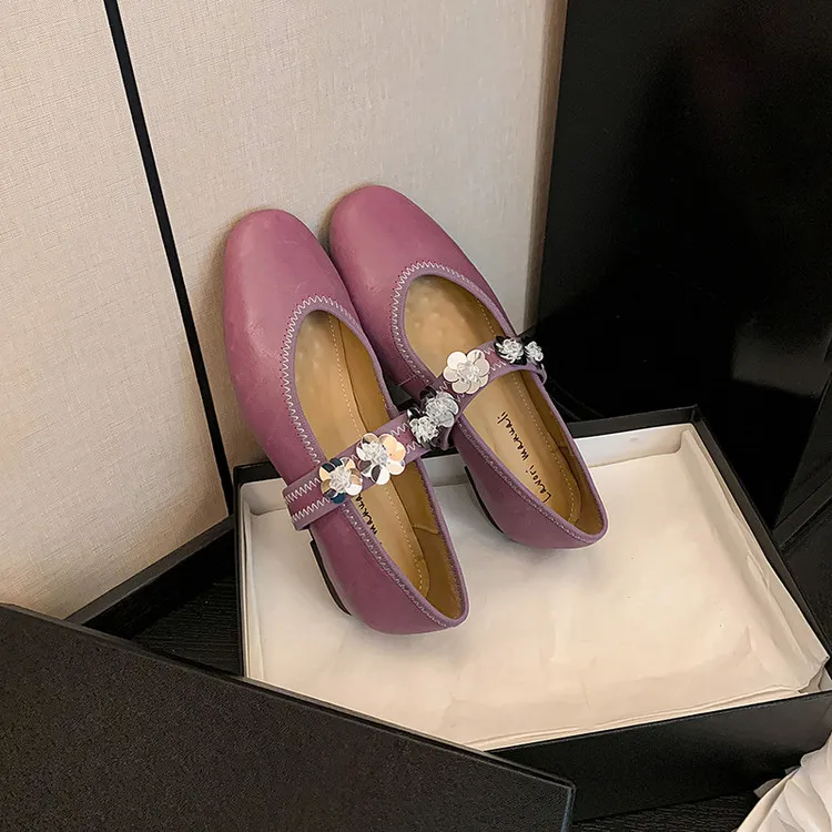 Early spring single-toe slip-on cowhide fashion solid color cowhide women's shoes 2-10d