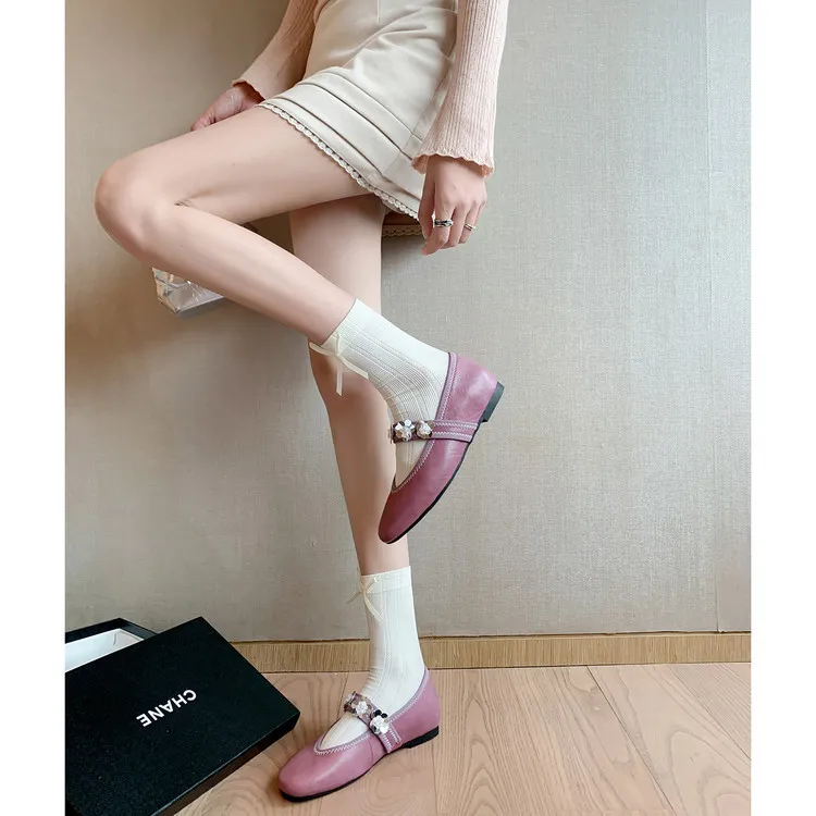 Early spring single-toe slip-on cowhide fashion solid color cowhide women's shoes 2-10d
