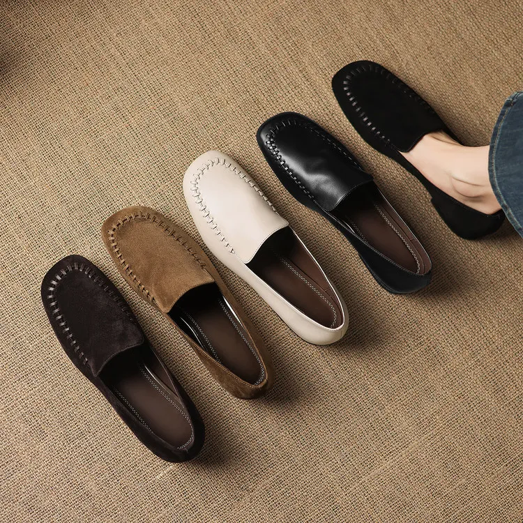 Early spring slip-on chunky heel low-heeled cowhide fashion minimalist women's shoes 3-3k