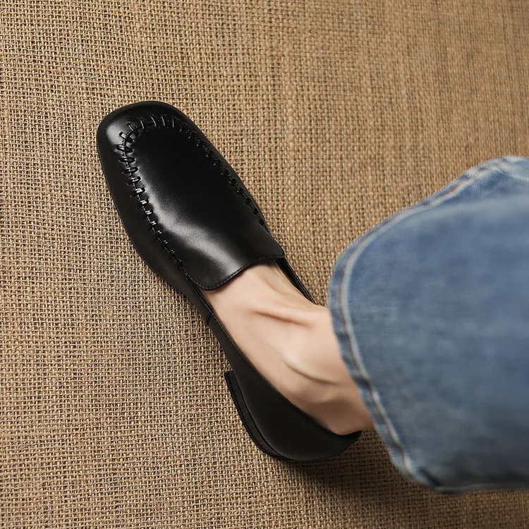 Early spring slip-on chunky heel low-heeled cowhide fashion minimalist women's shoes 3-3k
