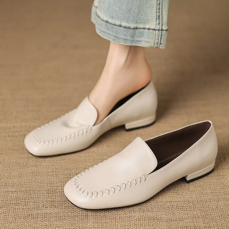Early spring slip-on chunky heel low-heeled cowhide fashion minimalist women's shoes 3-3k