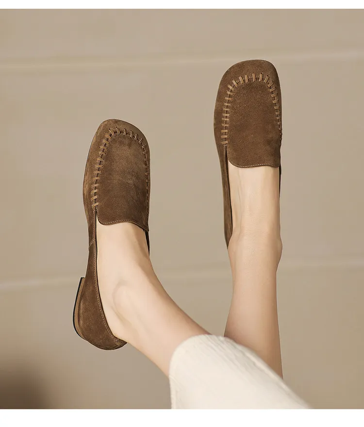 Early spring slip-on chunky heel low-heeled cowhide fashion minimalist women's shoes 3-3k