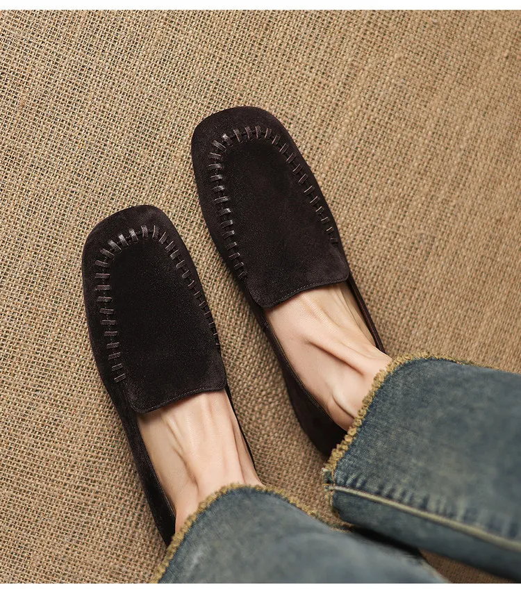 Early spring slip-on chunky heel low-heeled cowhide fashion minimalist women's shoes 3-3k