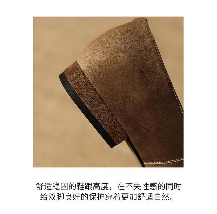Early spring slip-on chunky heel low-heeled cowhide fashion minimalist women's shoes 3-3k
