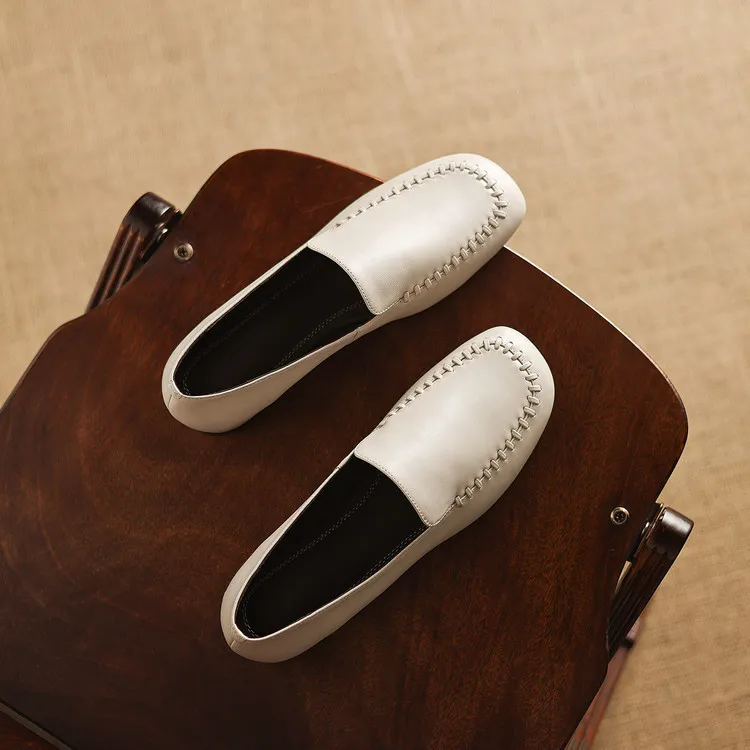 Early spring slip-on chunky heel low-heeled cowhide fashion minimalist women's shoes 3-3k