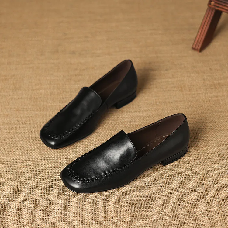 Early spring slip-on chunky heel low-heeled cowhide fashion minimalist women's shoes 3-3k