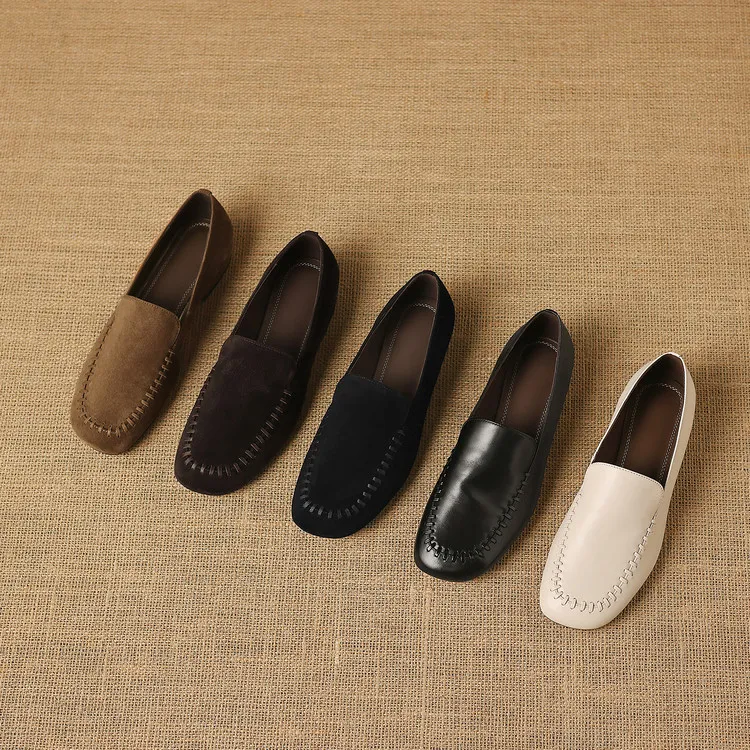 Early spring slip-on chunky heel low-heeled cowhide fashion minimalist women's shoes 3-3k