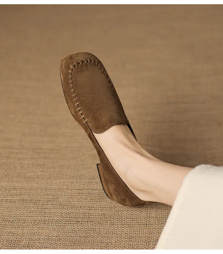 Early spring slip-on chunky heel low-heeled cowhide fashion minimalist women's shoes 3-3k