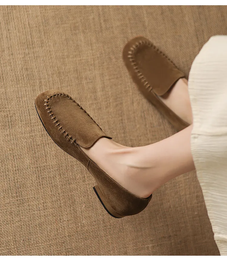 Early spring slip-on chunky heel low-heeled cowhide fashion minimalist women's shoes 3-3k