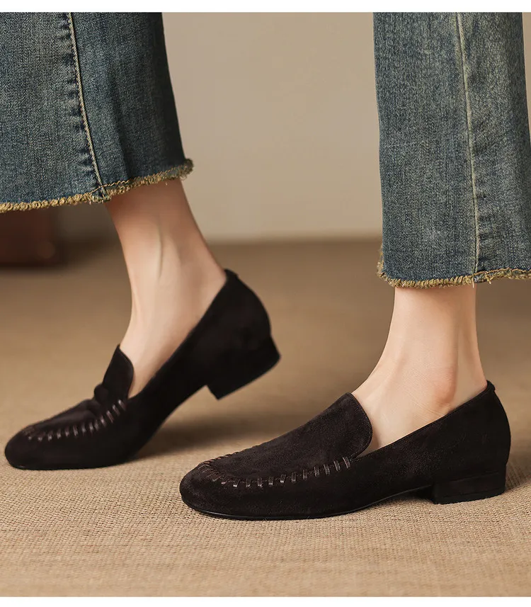 Early spring slip-on chunky heel low-heeled cowhide fashion minimalist women's shoes 3-3k