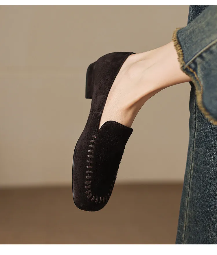 Early spring slip-on chunky heel low-heeled cowhide fashion minimalist women's shoes 3-3k