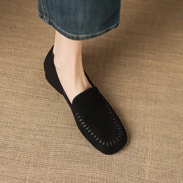 Early spring slip-on chunky heel low-heeled cowhide fashion minimalist women's shoes 3-3k