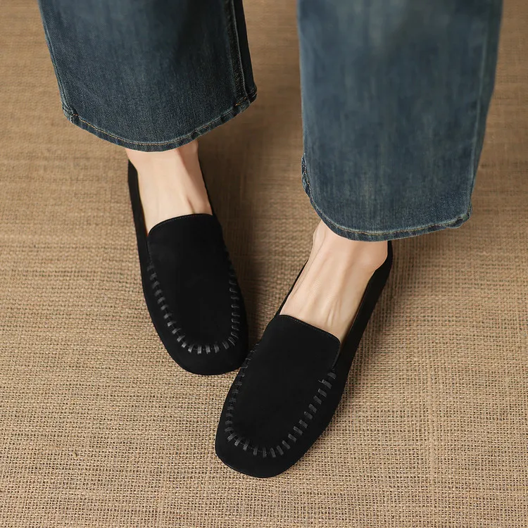 Early spring slip-on chunky heel low-heeled cowhide fashion minimalist women's shoes 3-3k