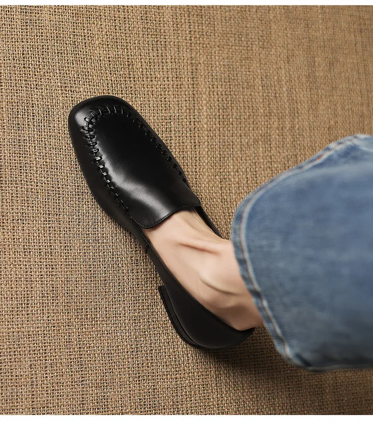 Early spring slip-on chunky heel low-heeled cowhide fashion minimalist women's shoes 3-3k