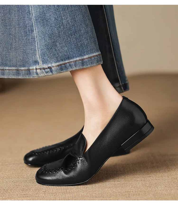 Early spring slip-on chunky heel low-heeled cowhide fashion minimalist women's shoes 3-3k