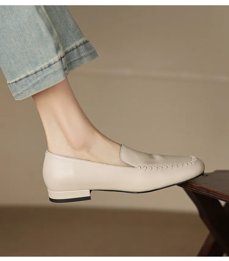 Early spring slip-on chunky heel low-heeled cowhide fashion minimalist women's shoes 3-3k