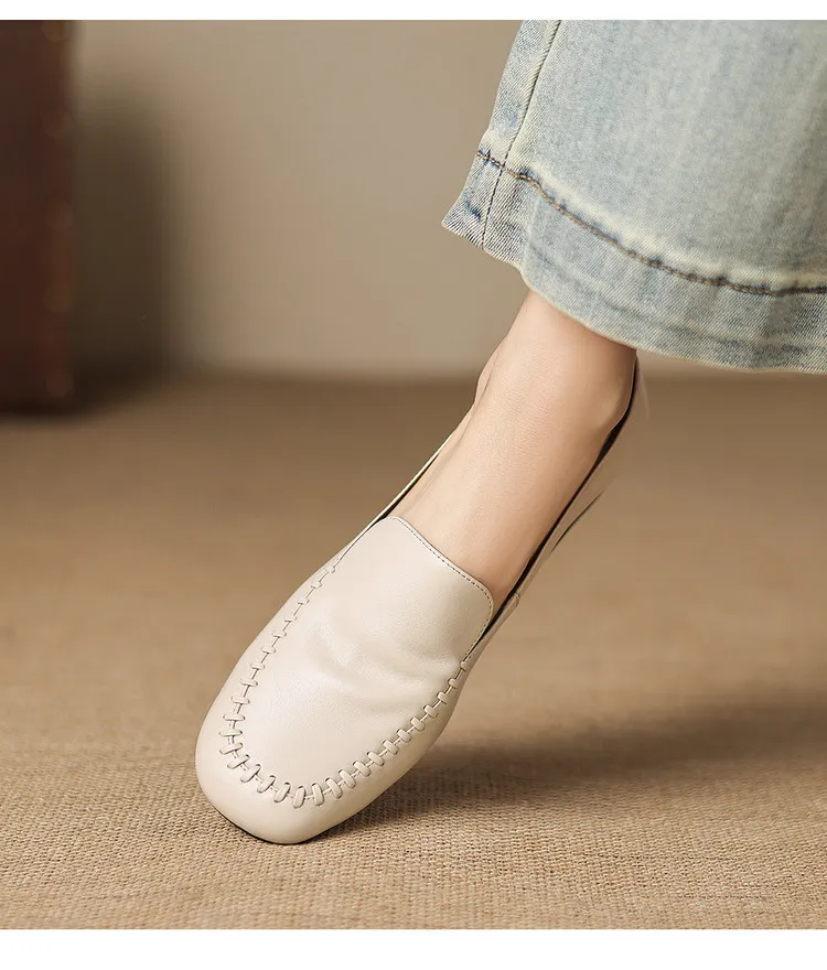Early spring slip-on chunky heel low-heeled cowhide fashion minimalist women's shoes 3-3k