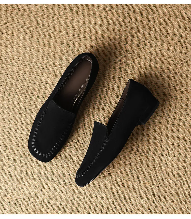 Early spring slip-on chunky heel low-heeled cowhide fashion minimalist women's shoes 3-3k