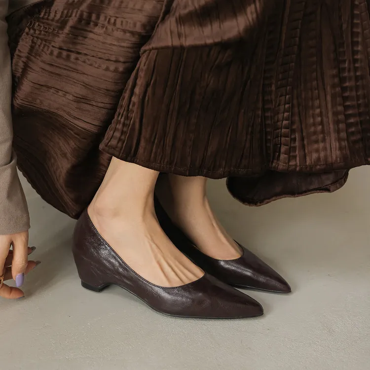 Early Spring Single Shoes Pointed Toe Wedge Heel Slip-on High Heel Fashion Women's Shoes 2-10m Style