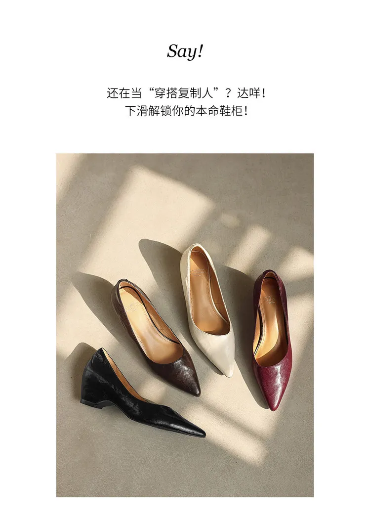 Early Spring Single Shoes Pointed Toe Wedge Heel Slip-on High Heel Fashion Women's Shoes 2-10m Style