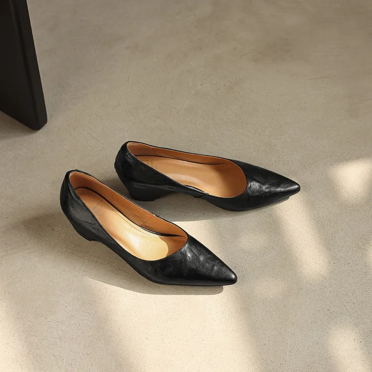 Early Spring Single Shoes Pointed Toe Wedge Heel Slip-on High Heel Fashion Women's Shoes 2-10m Style