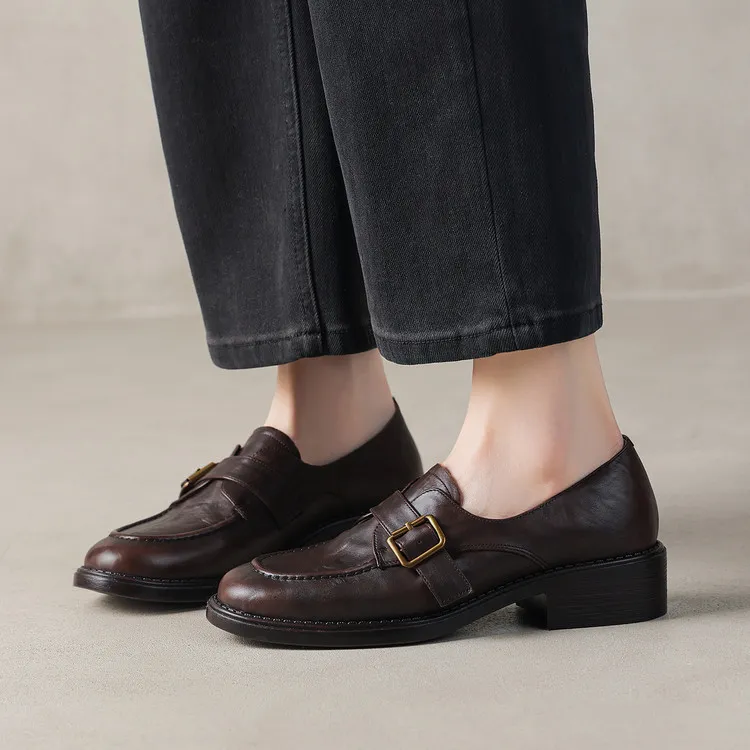 Early Spring Round Toe Slip-on Leather Women's Shoes (3-3L)