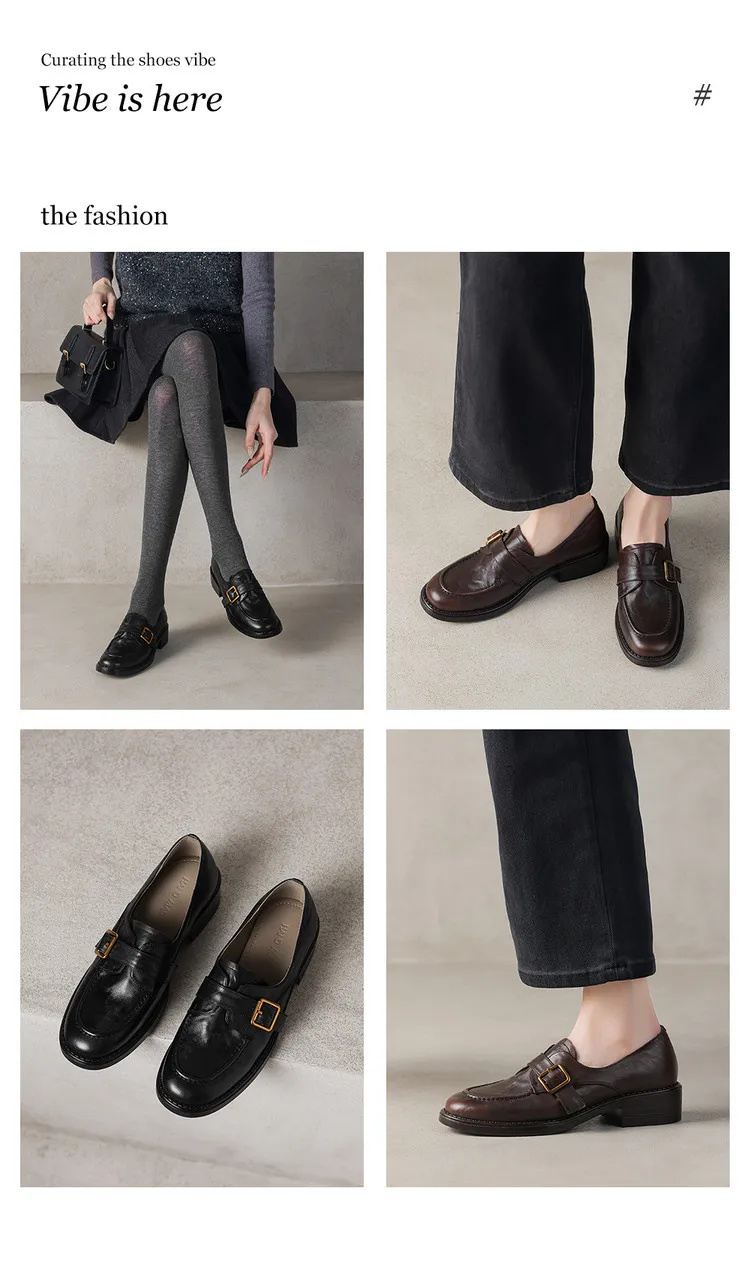 Early Spring Round Toe Slip-on Leather Women's Shoes (3-3L)
