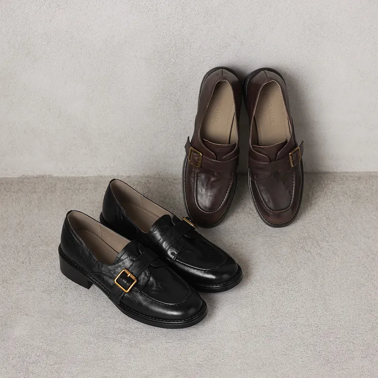 Early Spring Round Toe Slip-on Leather Women's Shoes (3-3L)