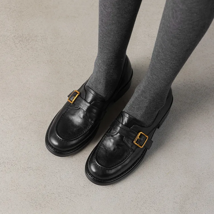 Early Spring Round Toe Slip-on Leather Women's Shoes (3-3L)