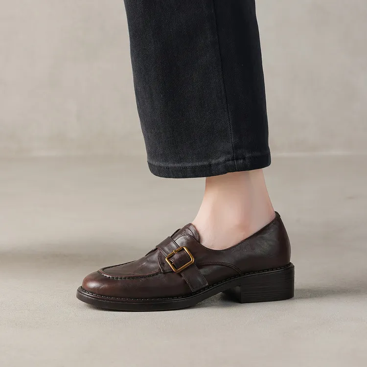 Early Spring Round Toe Slip-on Leather Women's Shoes (3-3L)