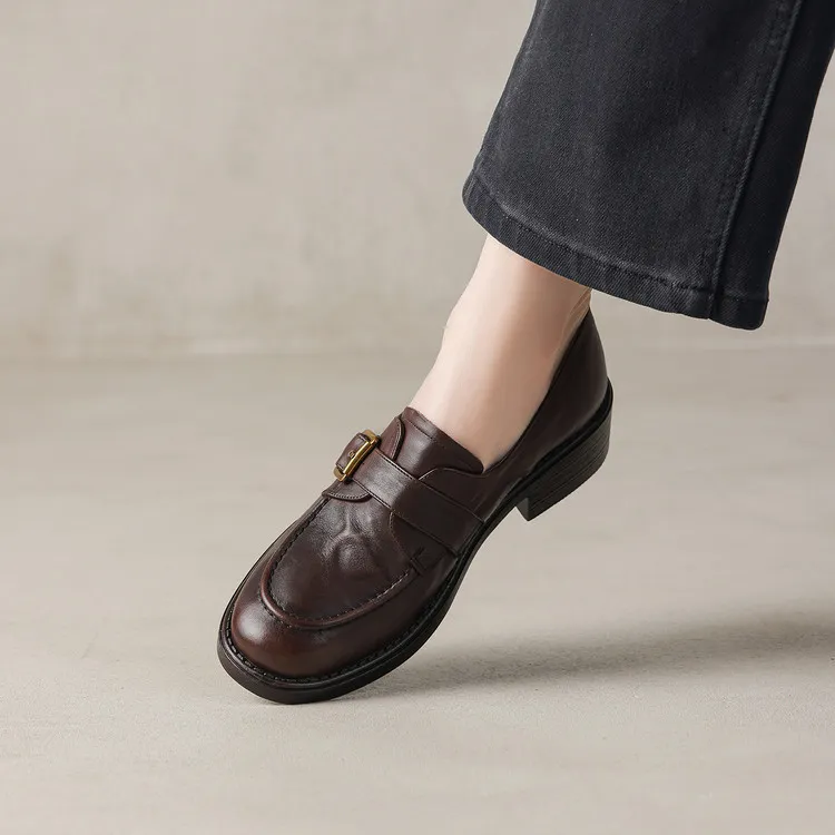 Early Spring Round Toe Slip-on Leather Women's Shoes (3-3L)