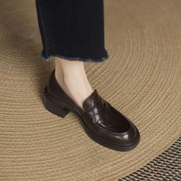 Spring women's slip-on shoes with round toe, thick sole, chunky heel, and slip-on design, sizes 2-27, plus size 40.41.