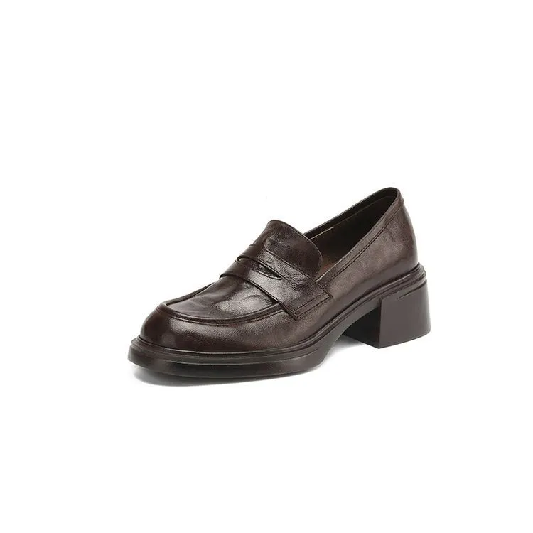 Spring women's slip-on shoes with round toe, thick sole, chunky heel, and slip-on design, sizes 2-27, plus size 40.41.