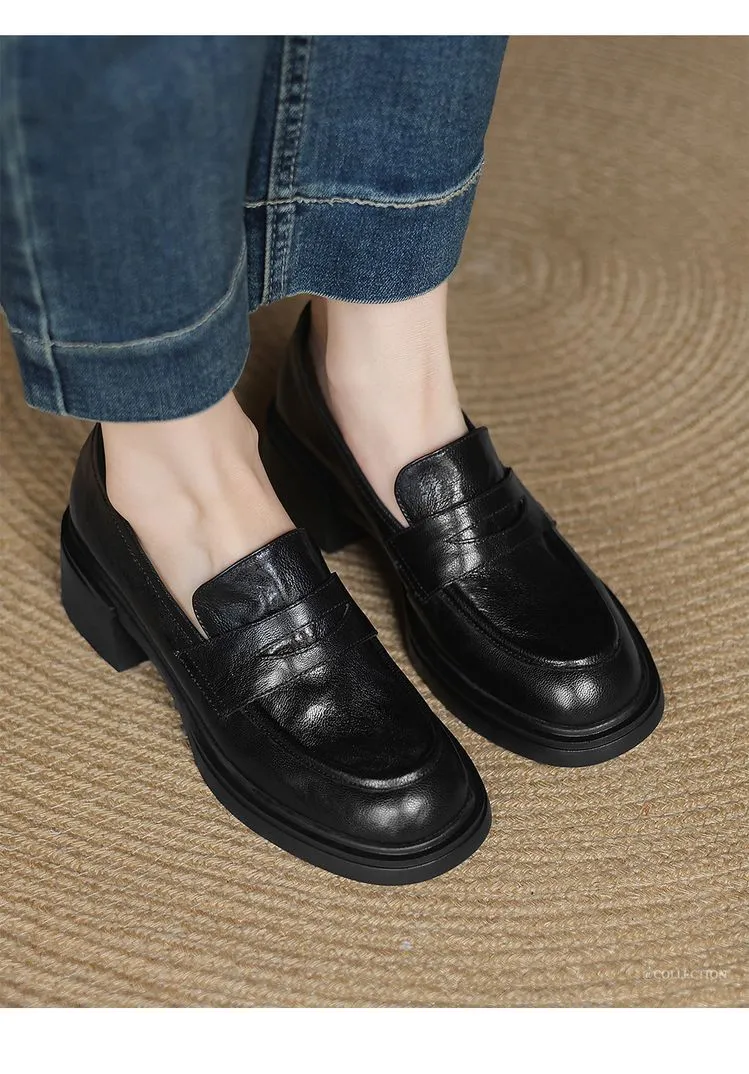 Spring women's slip-on shoes with round toe, thick sole, chunky heel, and slip-on design, sizes 2-27, plus size 40.41.