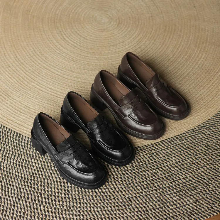 Spring women's slip-on shoes with round toe, thick sole, chunky heel, and slip-on design, sizes 2-27, plus size 40.41.
