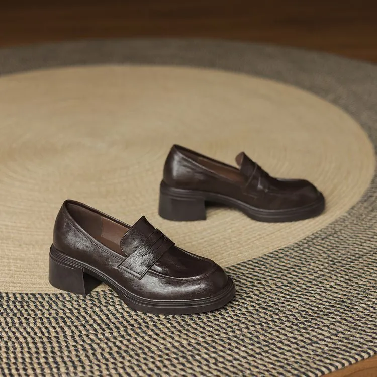 Spring women's slip-on shoes with round toe, thick sole, chunky heel, and slip-on design, sizes 2-27, plus size 40.41.