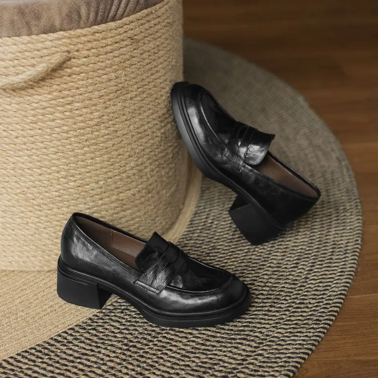 Spring women's slip-on shoes with round toe, thick sole, chunky heel, and slip-on design, sizes 2-27, plus size 40.41.