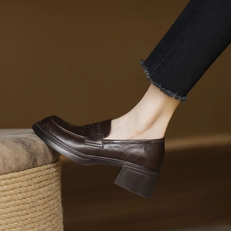 Spring women's slip-on shoes with round toe, thick sole, chunky heel, and slip-on design, sizes 2-27, plus size 40.41.