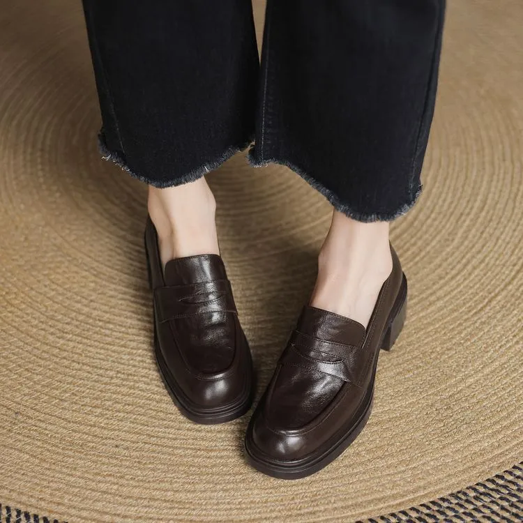 Spring women's slip-on shoes with round toe, thick sole, chunky heel, and slip-on design, sizes 2-27, plus size 40.41.