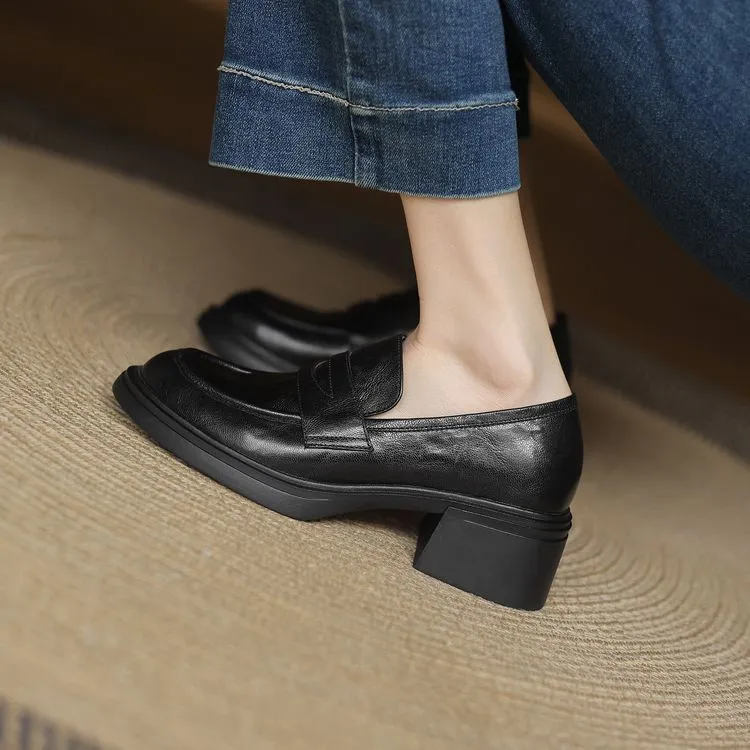 Spring women's slip-on shoes with round toe, thick sole, chunky heel, and slip-on design, sizes 2-27, plus size 40.41.