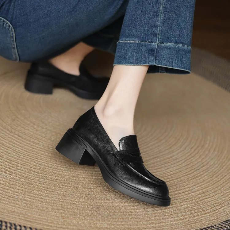 Spring women's slip-on shoes with round toe, thick sole, chunky heel, and slip-on design, sizes 2-27, plus size 40.41.