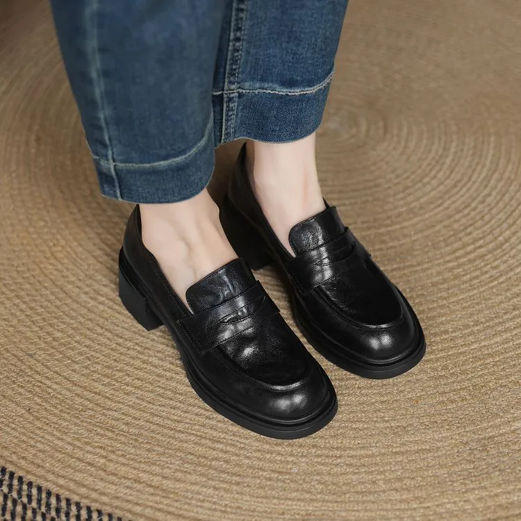 Spring women's slip-on shoes with round toe, thick sole, chunky heel, and slip-on design, sizes 2-27, plus size 40.41.