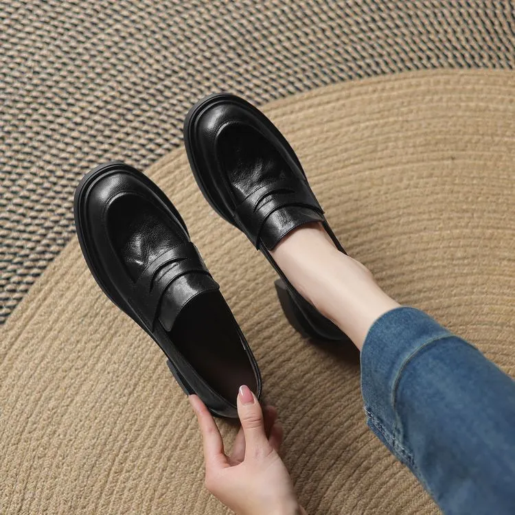 Spring women's slip-on shoes with round toe, thick sole, chunky heel, and slip-on design, sizes 2-27, plus size 40.41.